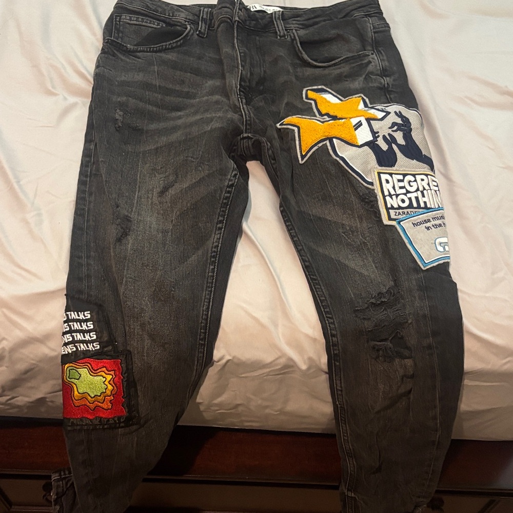 Zara Black Graphic Men's Skinny Jeans